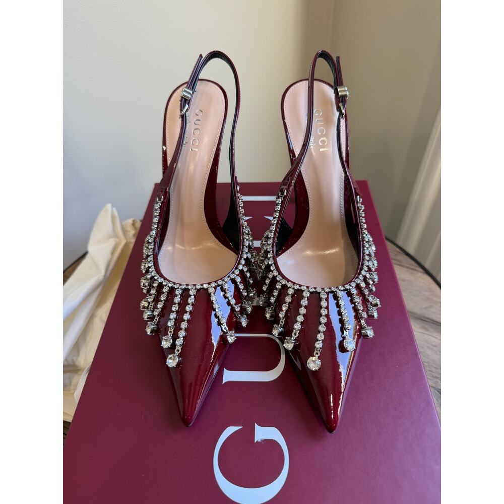 Gucci Guinevere Crystal Leather Slingback Stiletto Pumps NWT 37.5 - Picture 4 of 11